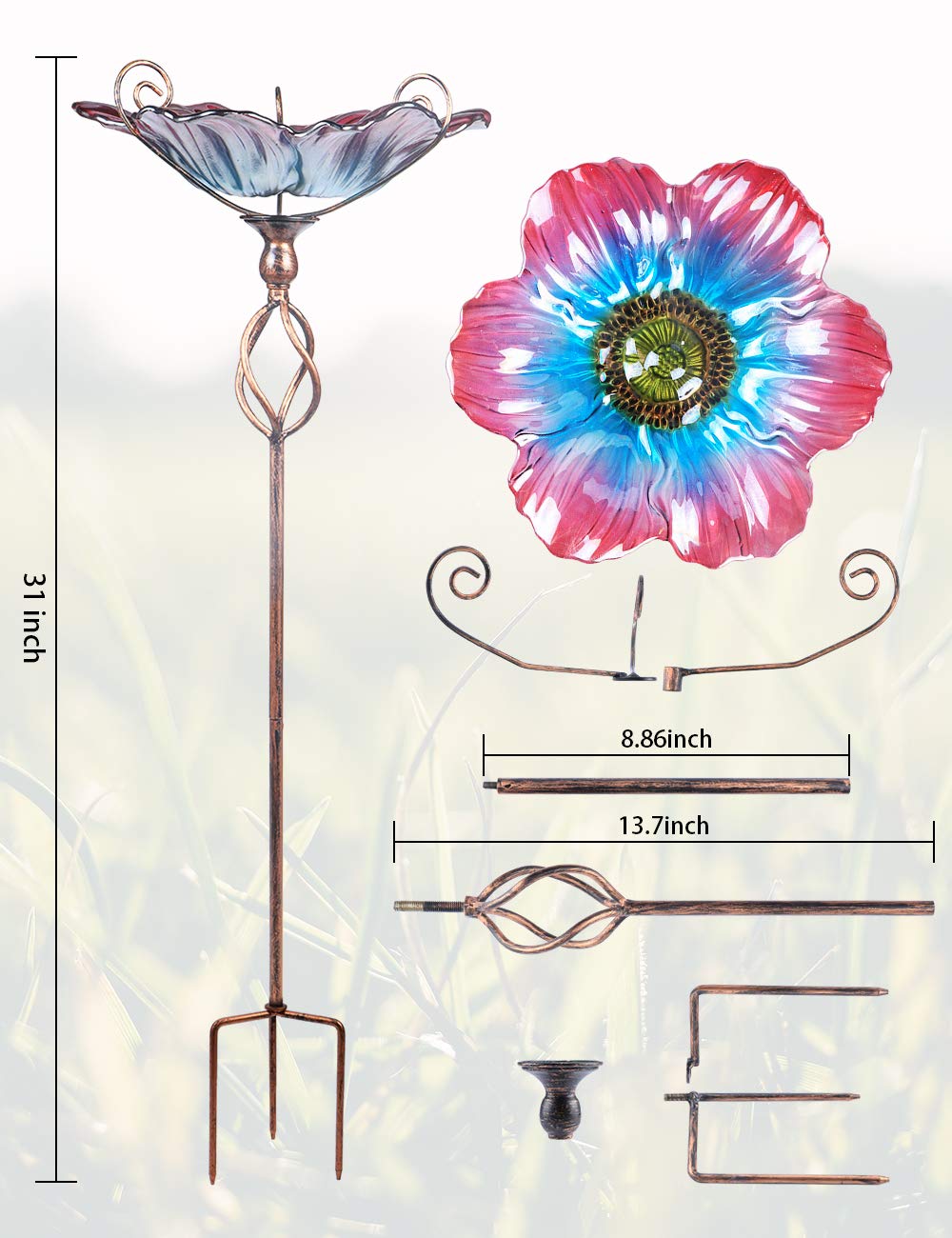 MUMTOP assembled stake planted in soil showing stable three-pronged base and secure placement