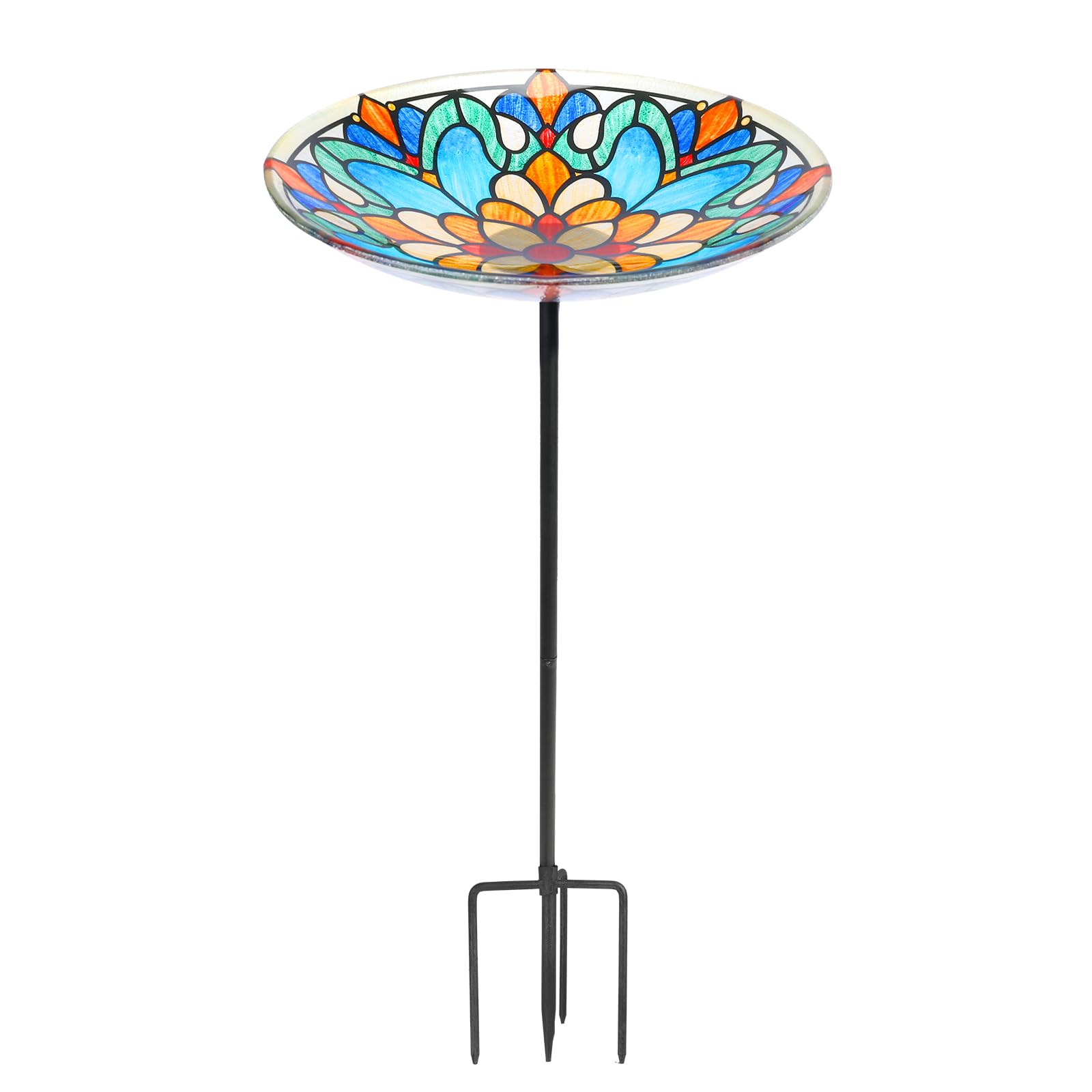 MUMTOP front view of Tiffany glass bird bath showing decorative appeal and invitation to birds
