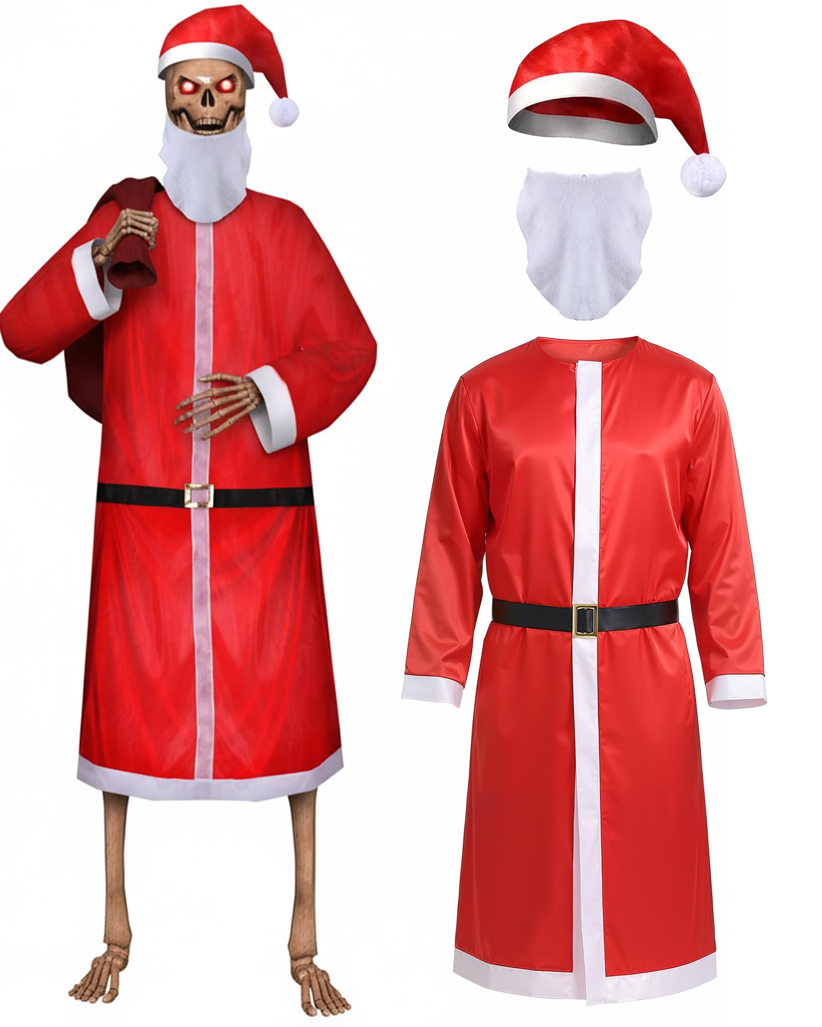 Mumucove front view robe on 12ft skeleton showing festive transformation