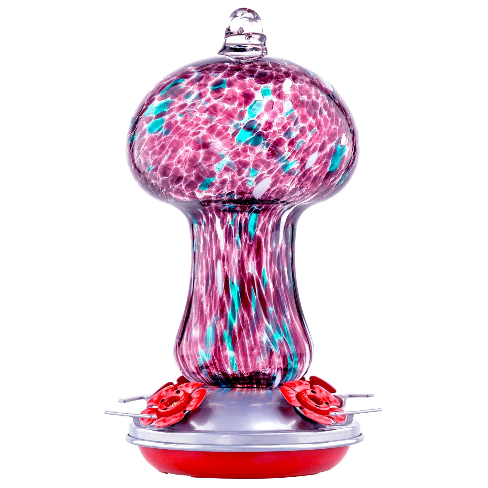 Muse Garden front view showing colorful glass and feeding ports, attracts hummingbirds