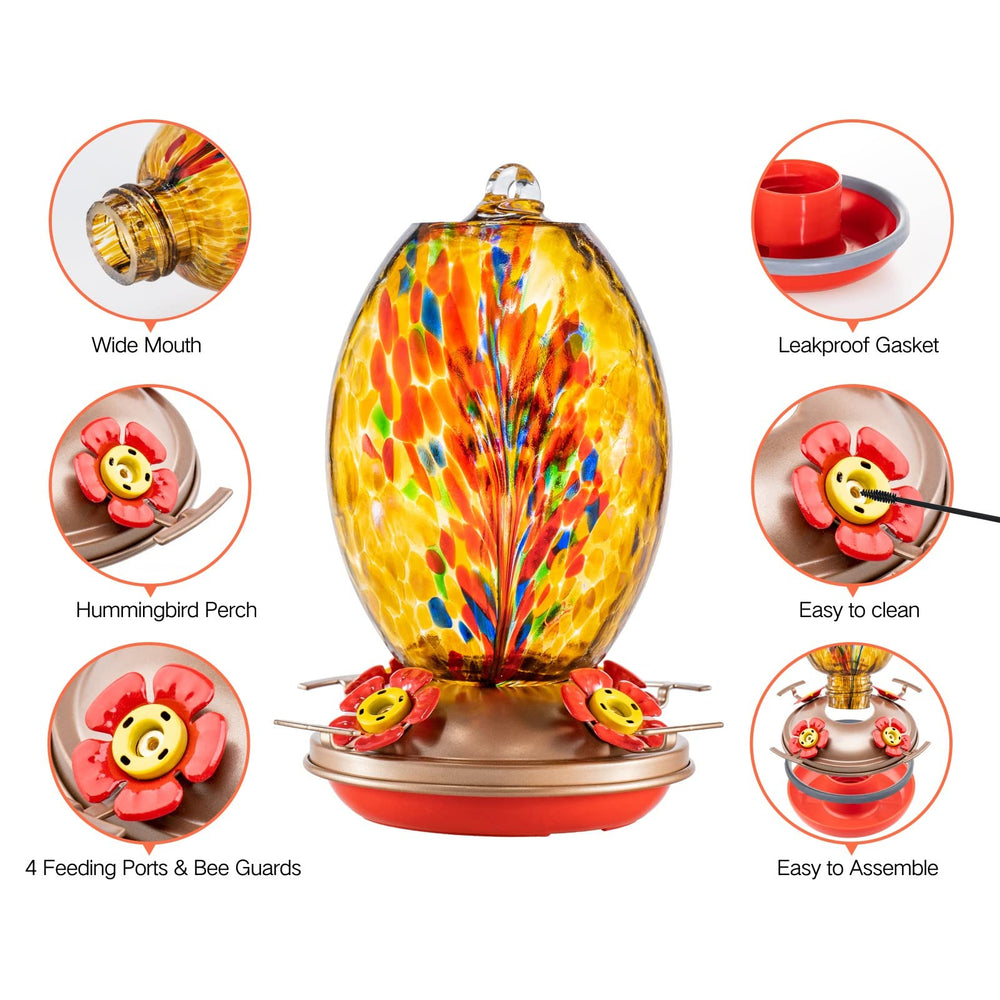 Muse Garden feeder hanging in a backyard garden attracting hummingbirds and enhancing decor