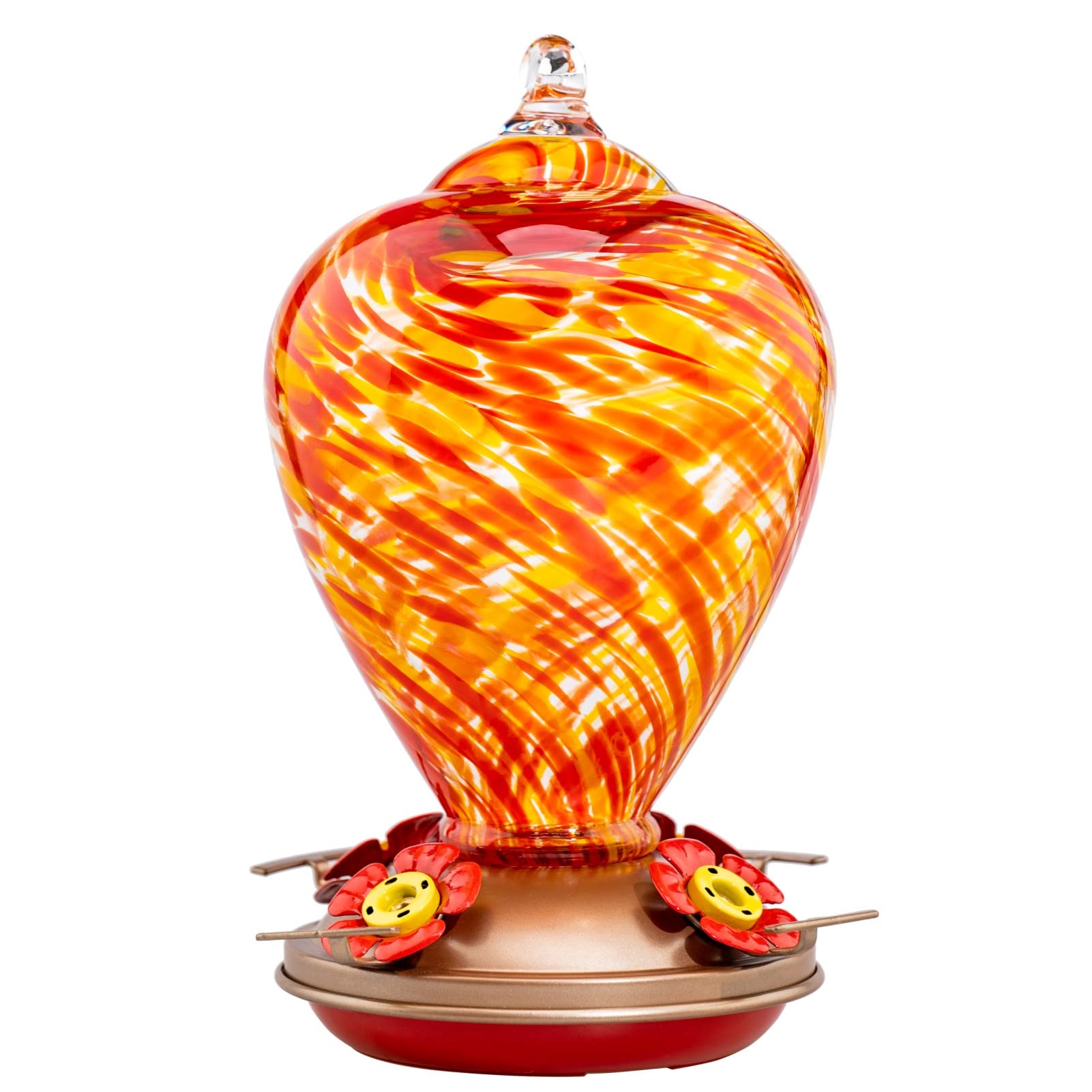 Muse Garden front view blown glass feeder showcasing color and capacity benefit