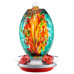 Muse Garden front view emerald peacock feeder showing vibrant finish and hanging appeal