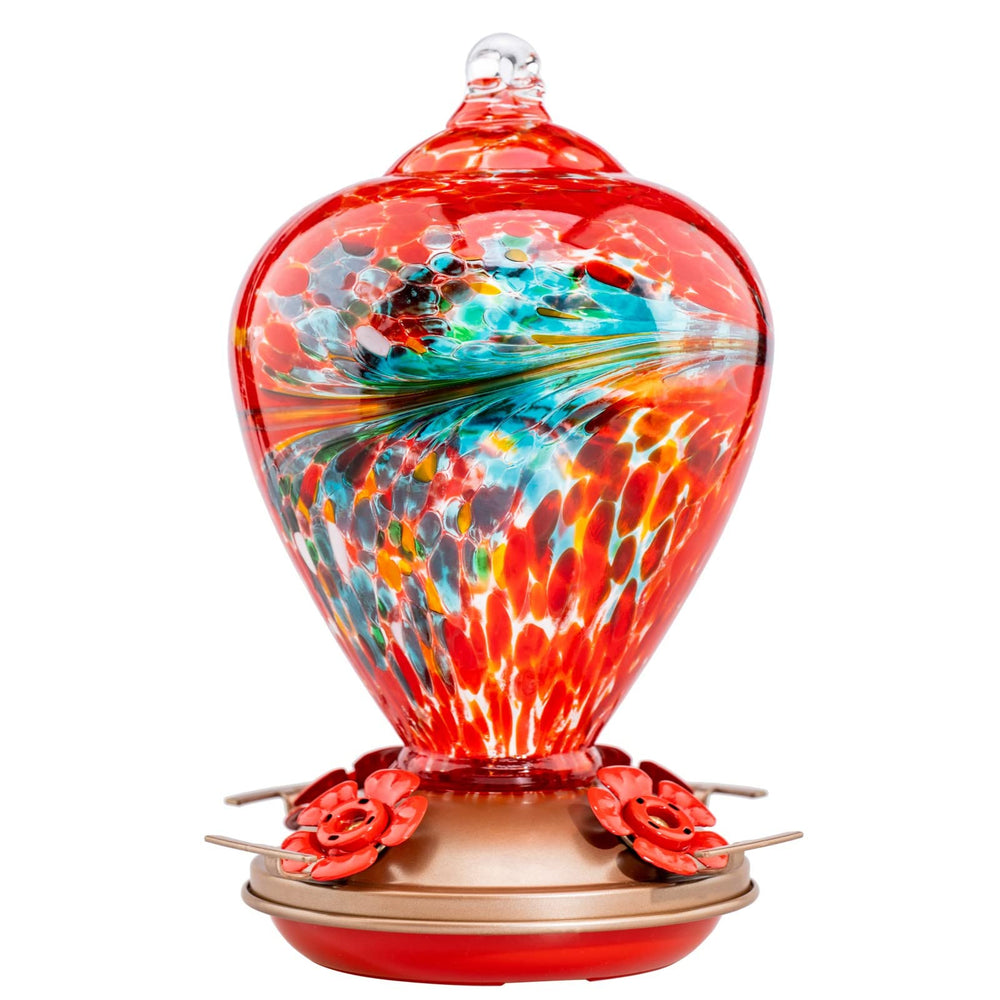 Muse Garden front view feeder showing bright colors and shape attracting birds