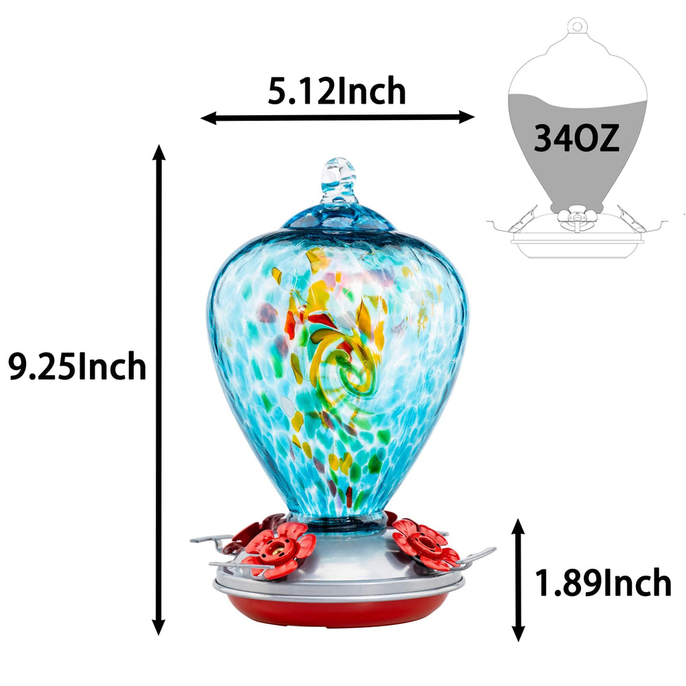 Muse Garden feeder held in hand showing 34-ounce capacity and size comparison