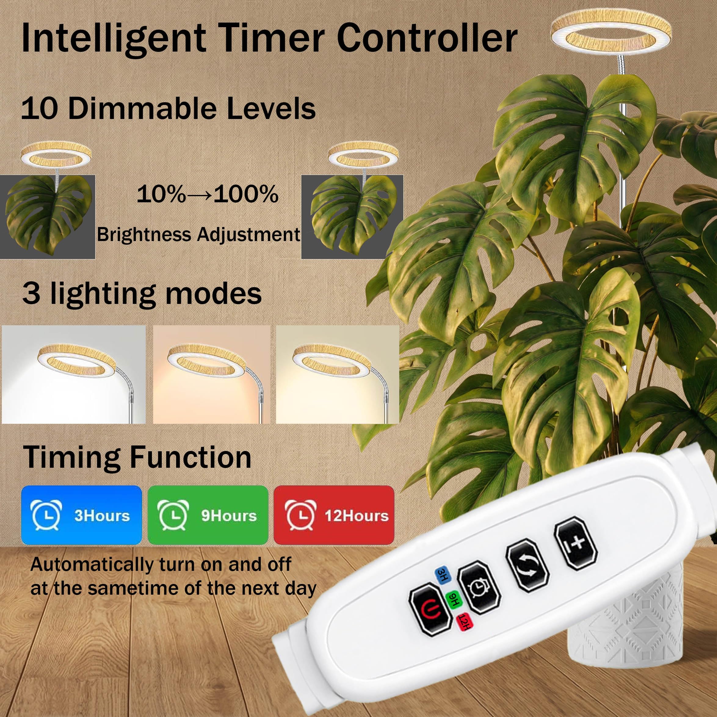 MUSELUCE touch control panel showing timers and dimming for easy scheduling