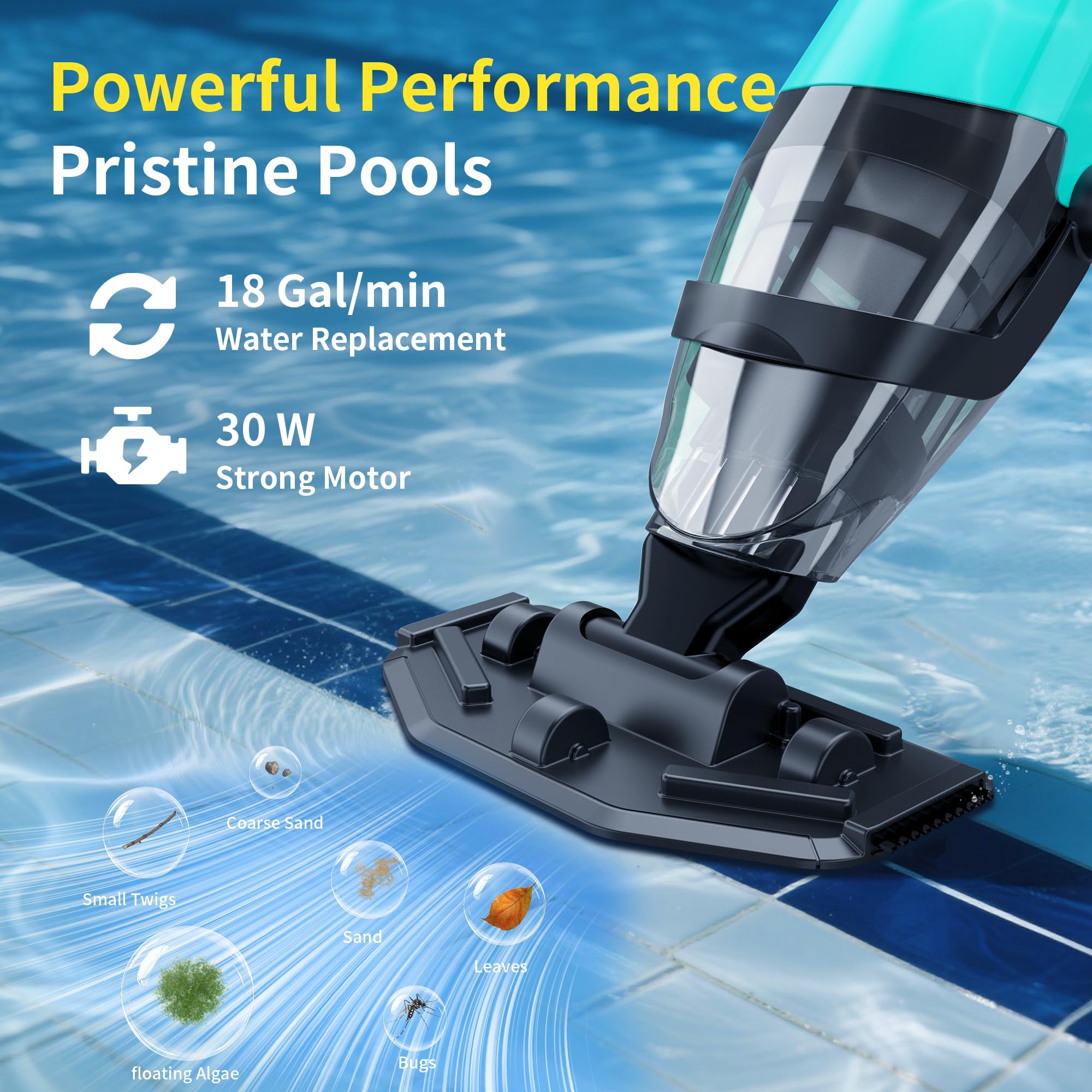 Mutaomay assembled detachable pole demonstrating adjustable reach for various pool depths benefit