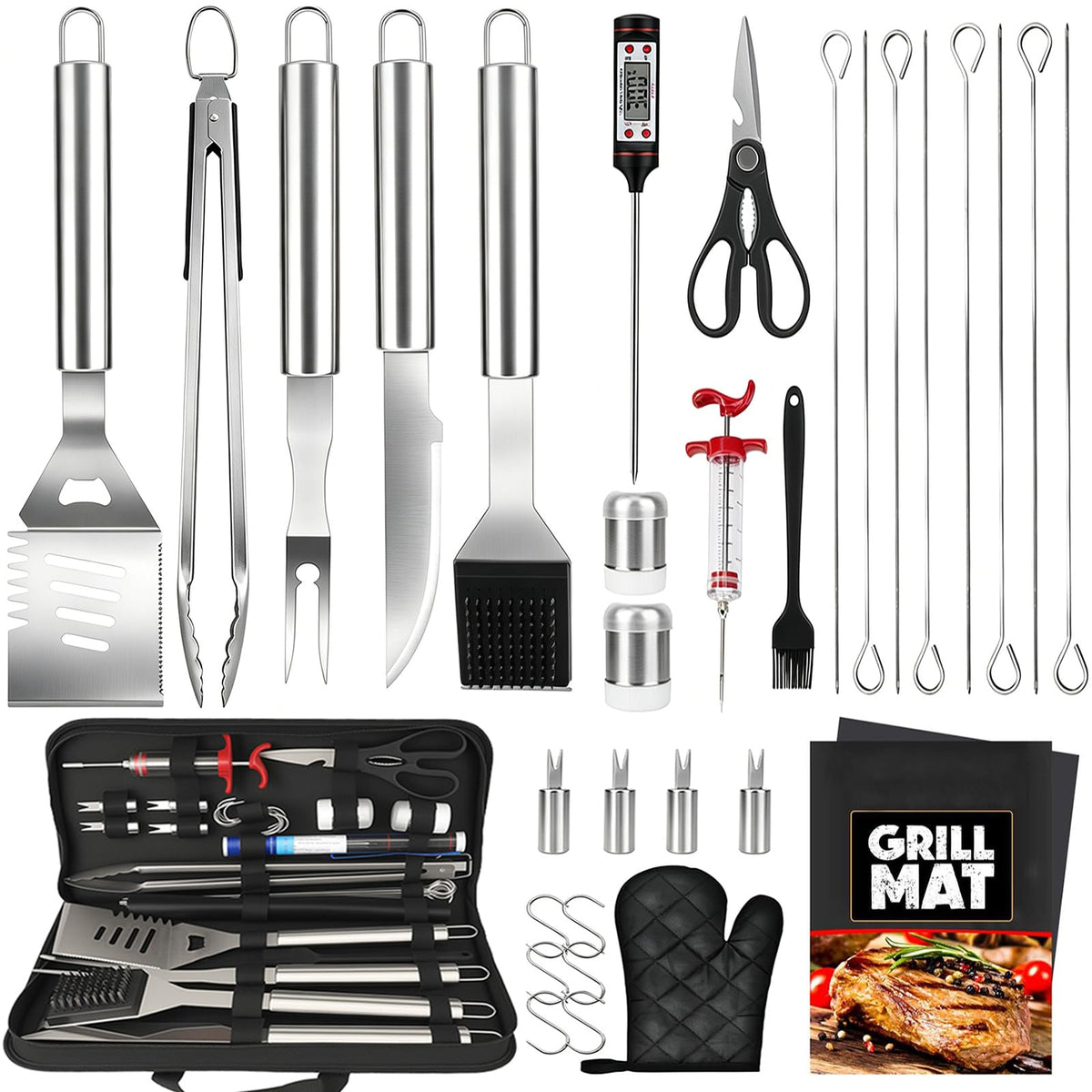 MUYFIO front view of full 32-piece set neatly organized in case, easy transport