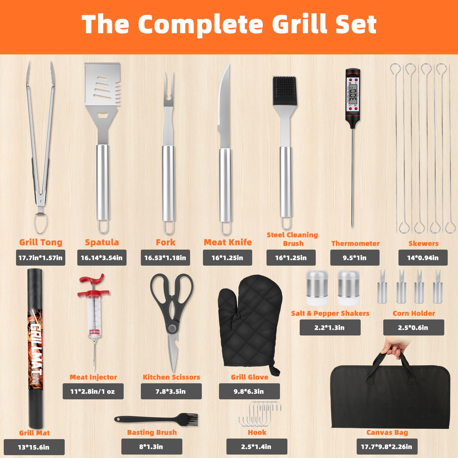 MUYFIO skewers and corn holders arranged for kebabs and corn-on-the-cob convenience