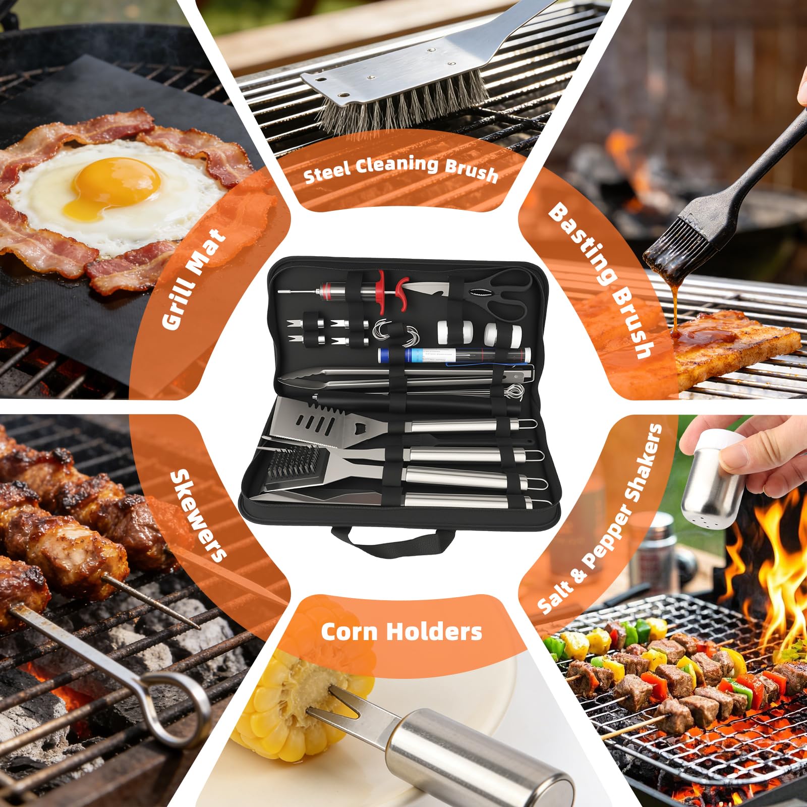 MUYFIO digital thermometer inserted into steak delivering accurate temperature reading