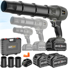 Muylux front view of cordless blower showing compact body and handle for easy use