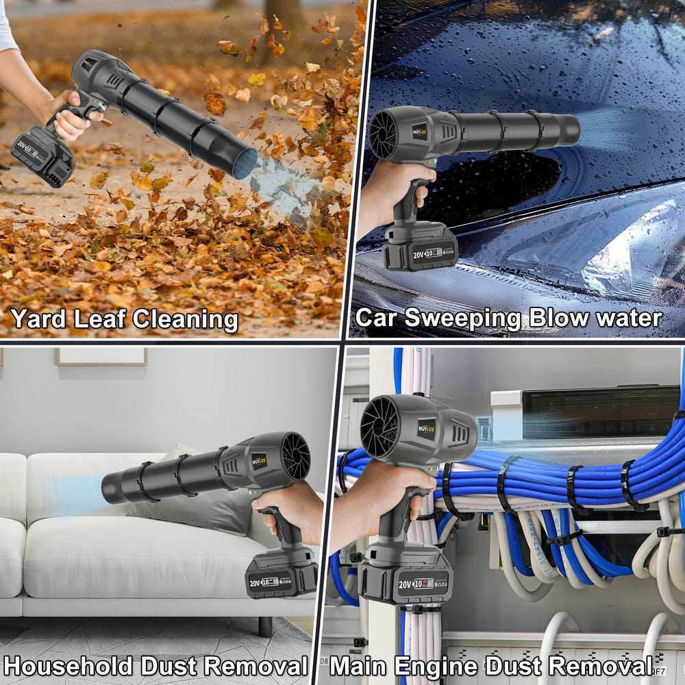 Muylux handheld blower in hand to show lightweight 1.35 lbs ergonomic advantage