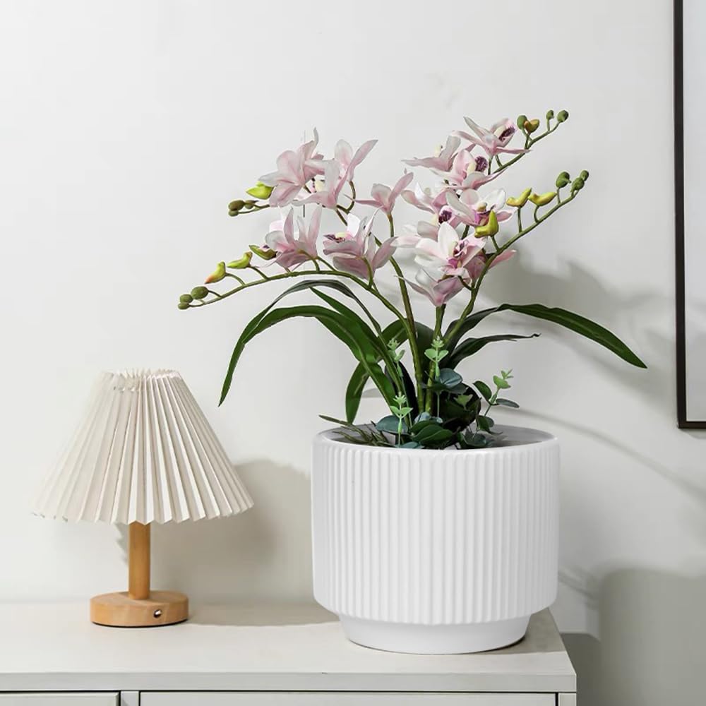 MUZHI planters on shelf with orchids showing stylish display and easy maintenance