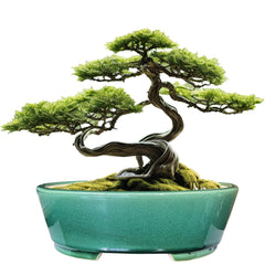 MUZHI oval bonsai pot front view showing elegant green glaze and shape benefit: attractive display