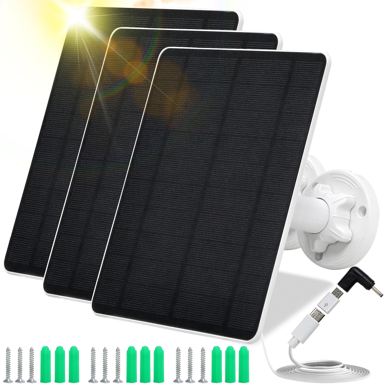 MUZUZZI solar panel front view showing compact monocrystalline cells and durable frame benefits reliable charging