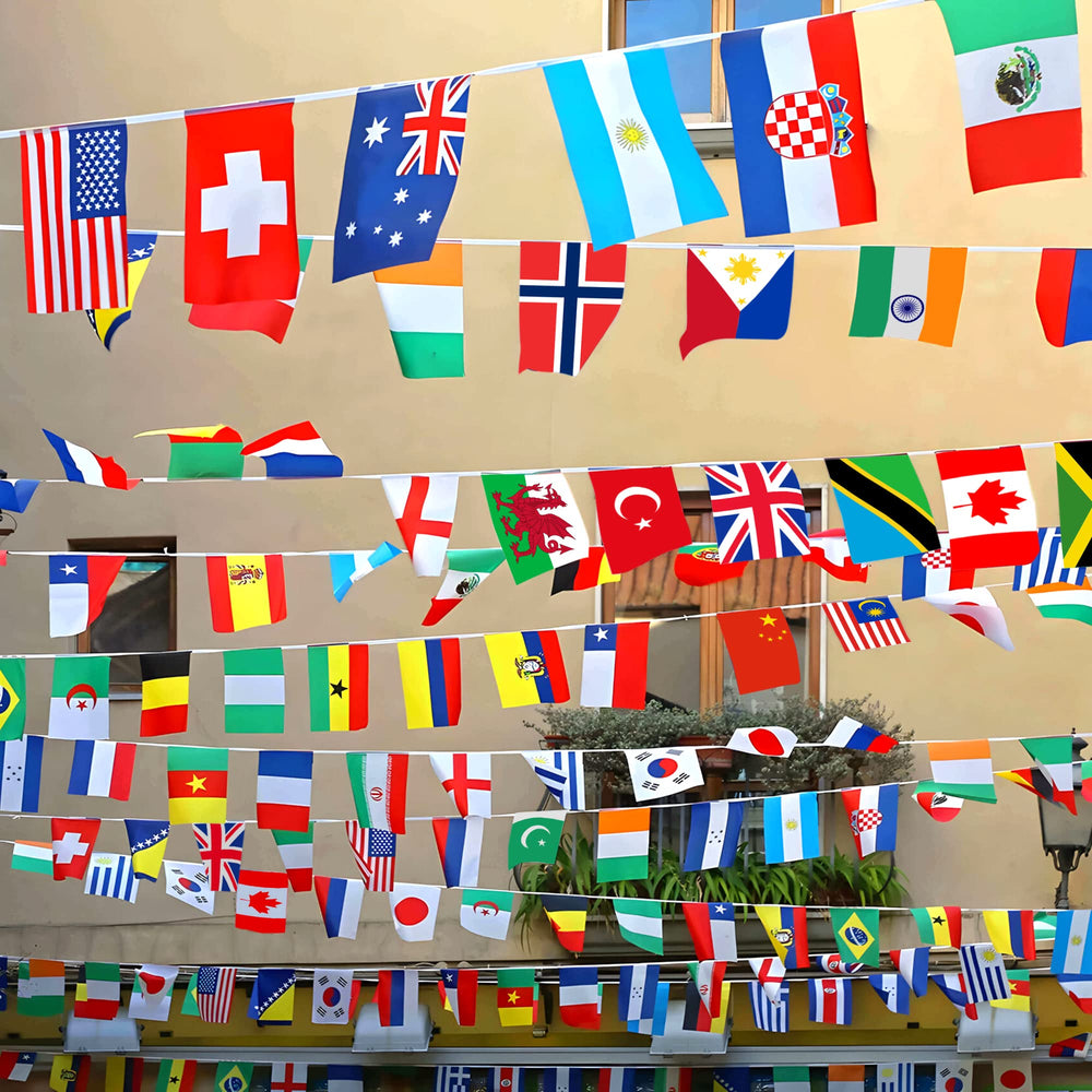 MVPRING classroom party display with flags creating festive vibe