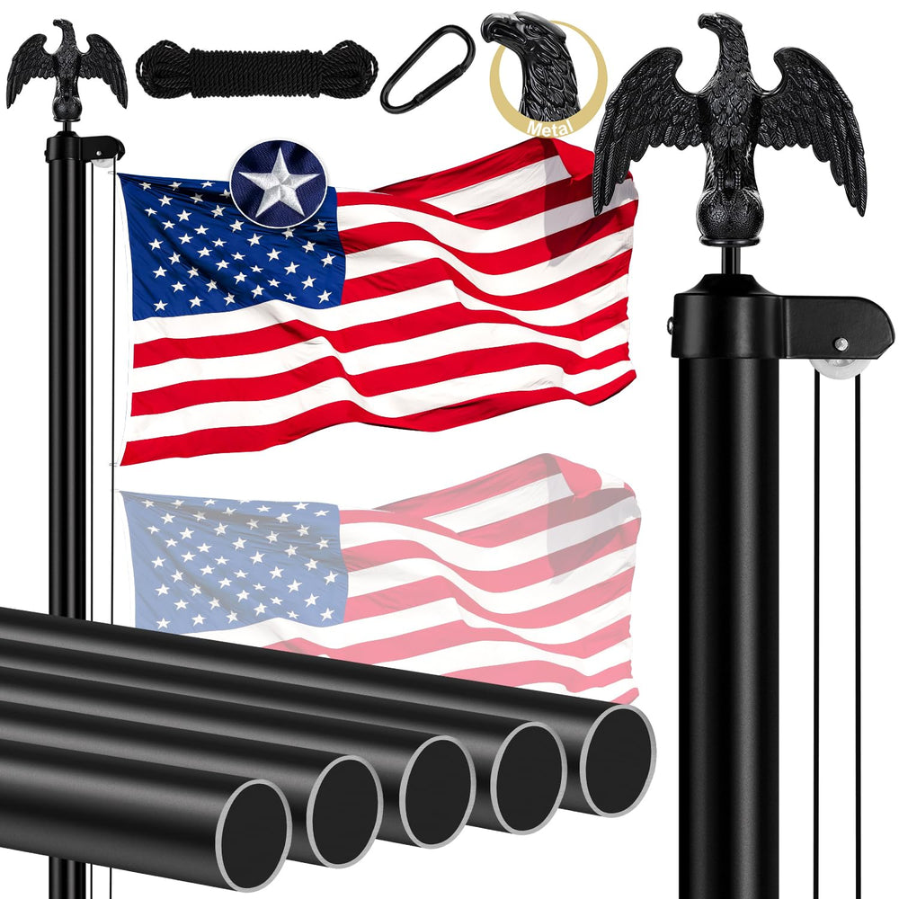 MVPRING 20ft assembled flag pole front view showing sturdy profile and curb appeal