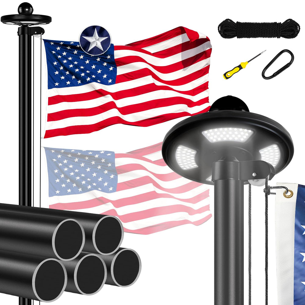 MVPRING full flag pole assembly front view showing height and finish, enhances curb appeal