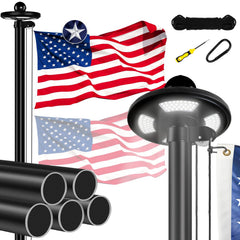 MVPRING full flag pole assembly front view showing height and finish, enhances curb appeal