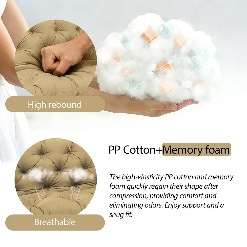 MVRFN cushion in use on a three-seater porch swing offering cozy outdoor seating