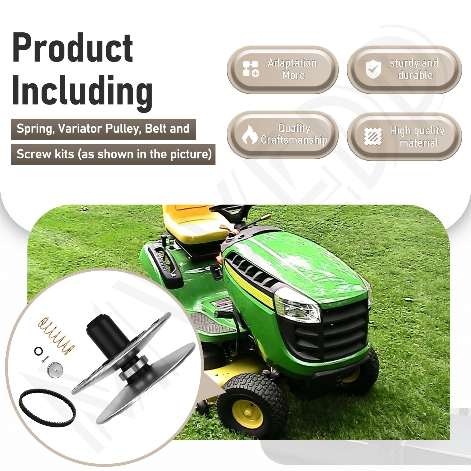 MWEDP pulley kit installed on Jo-hn Deere transmission for direct-fit confidence