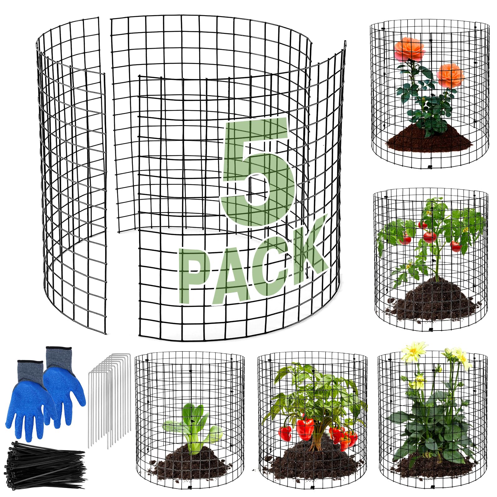 mwellewm front packaging showing 15-piece garden protectors and included parts, protects plants