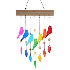 MYCRLIFE front view showing rainbow glass birds and wood top for colorful decor