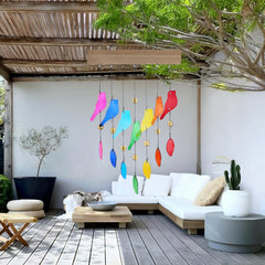 MYCRLIFE chime hanging on a covered porch adding color and gentle sound