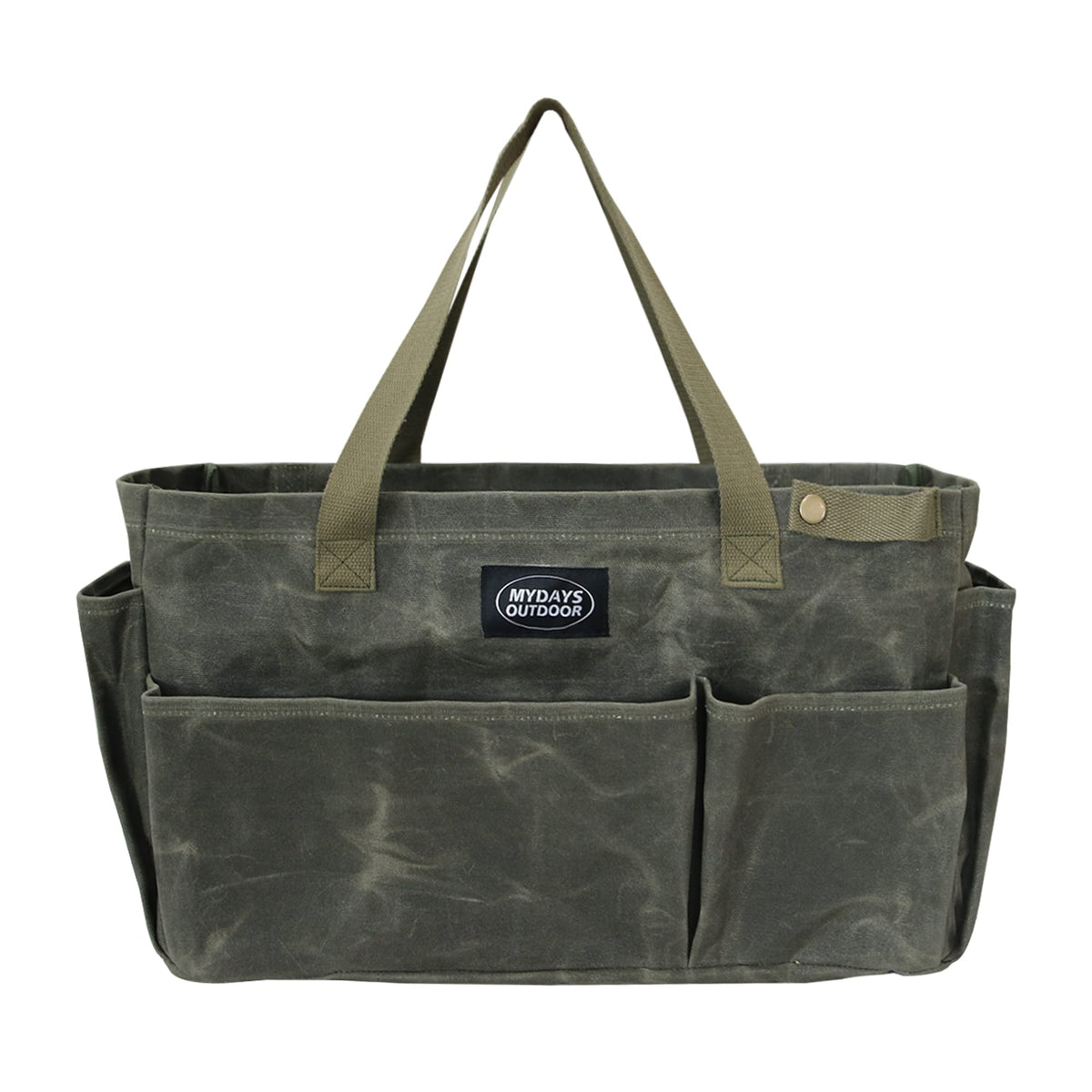 MYDAYS OUTDOOR front view of tote showing sturdy handle and organized pockets