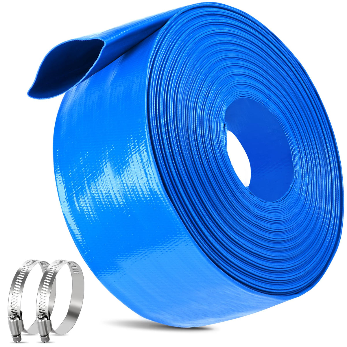 MYFAMIREA front view of 3in x 60ft hose showing length and blue color, durable choice