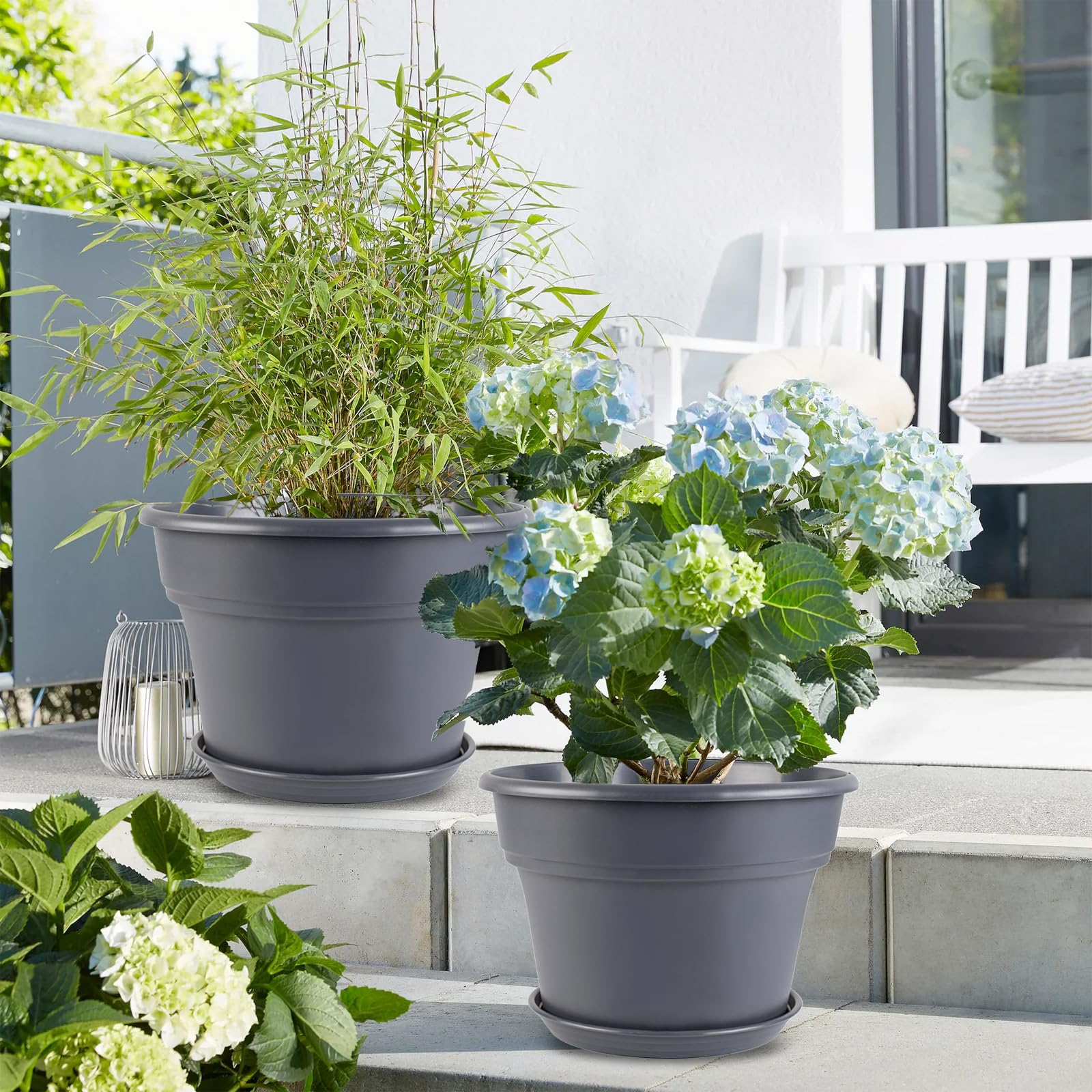 Myfeegoin pots staged on patio illustrating outdoor resilience and stylish curb appeal