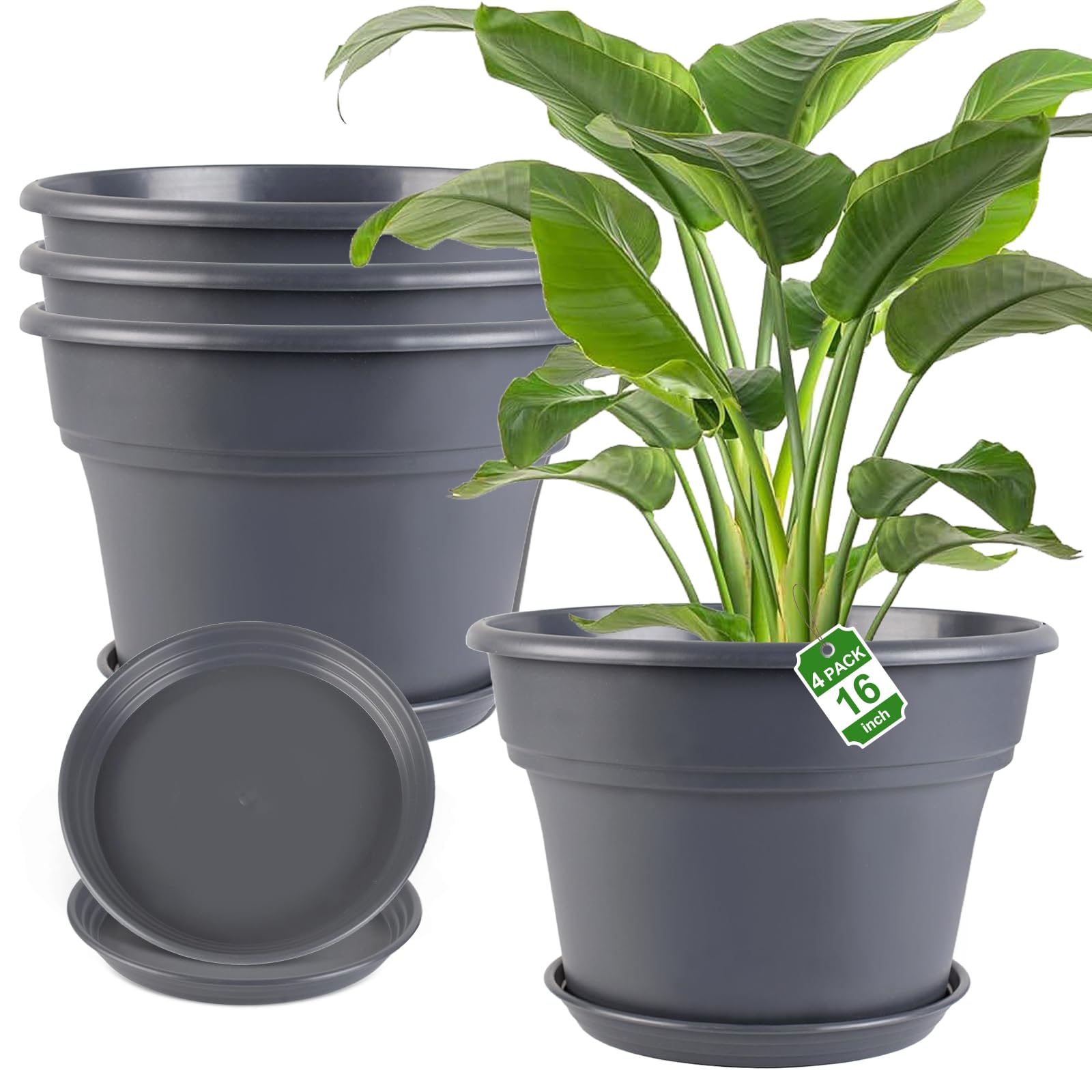 Myfeegoin front view of 16-inch planter showing sleek finish and durable design benefit
