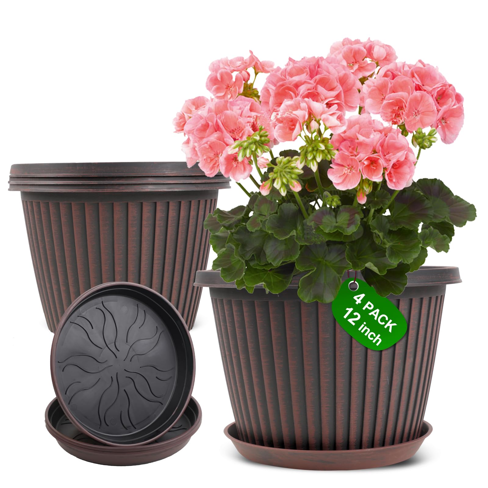 Myfeegoin front view of four 12-inch planters showing modern finish and set benefit