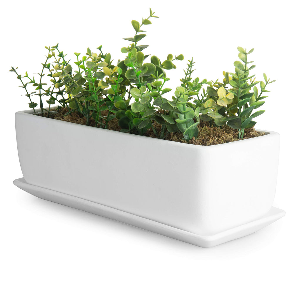 MyGift front view of 14-inch white planter showing clean lines and neutral benefit