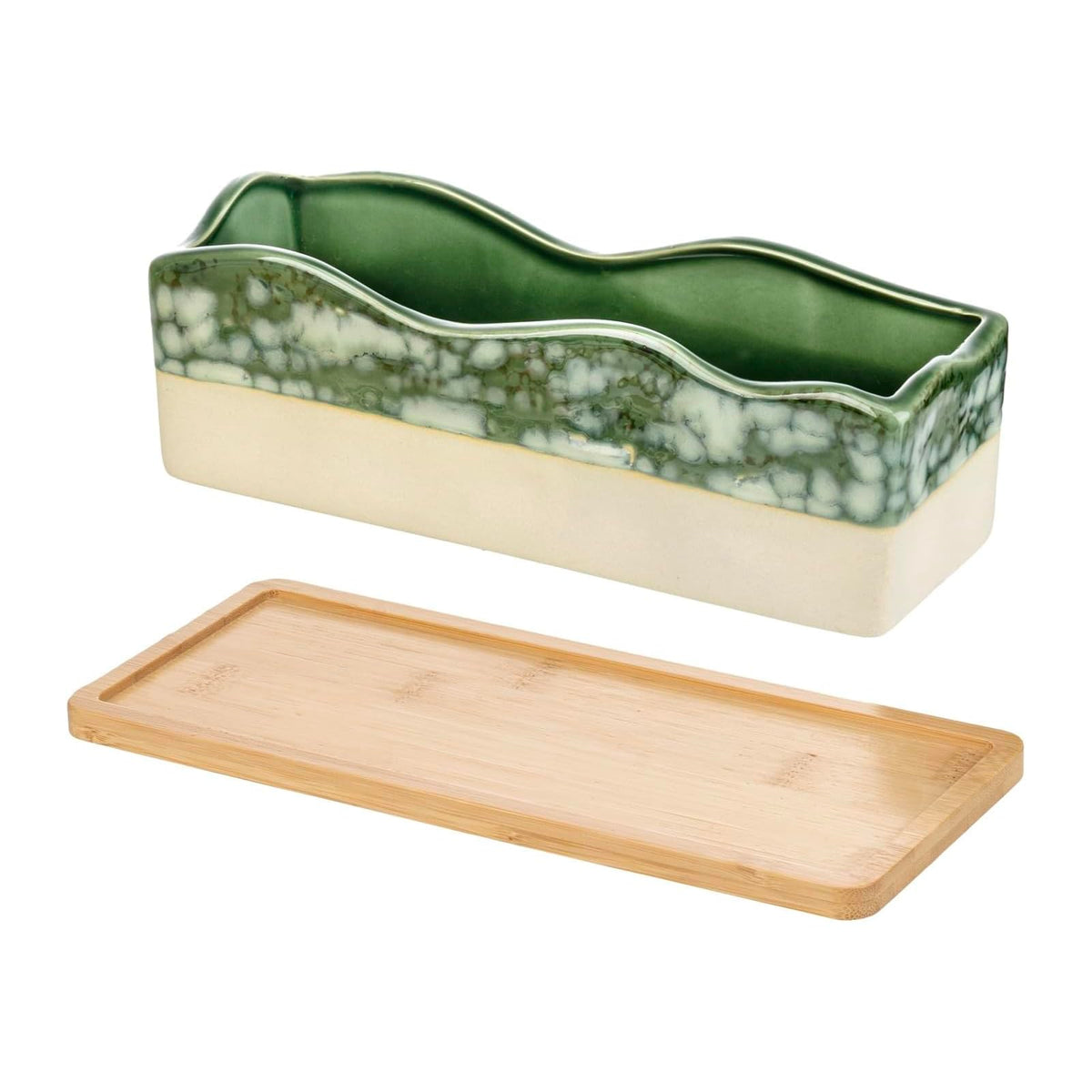 MyGift front view showcasing beige green glaze and rectangular shape benefit tidy display