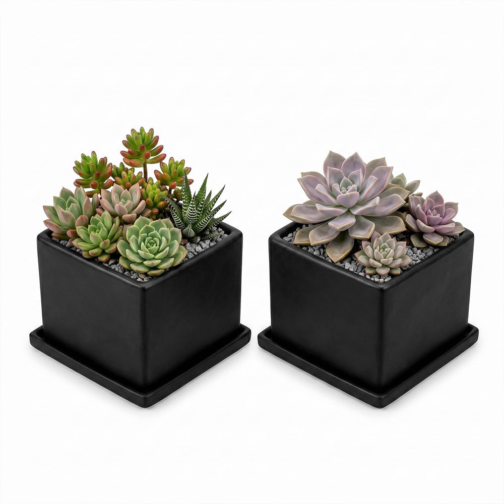 MyGift two black planters styled on mantel for cohesive paired décor appeal