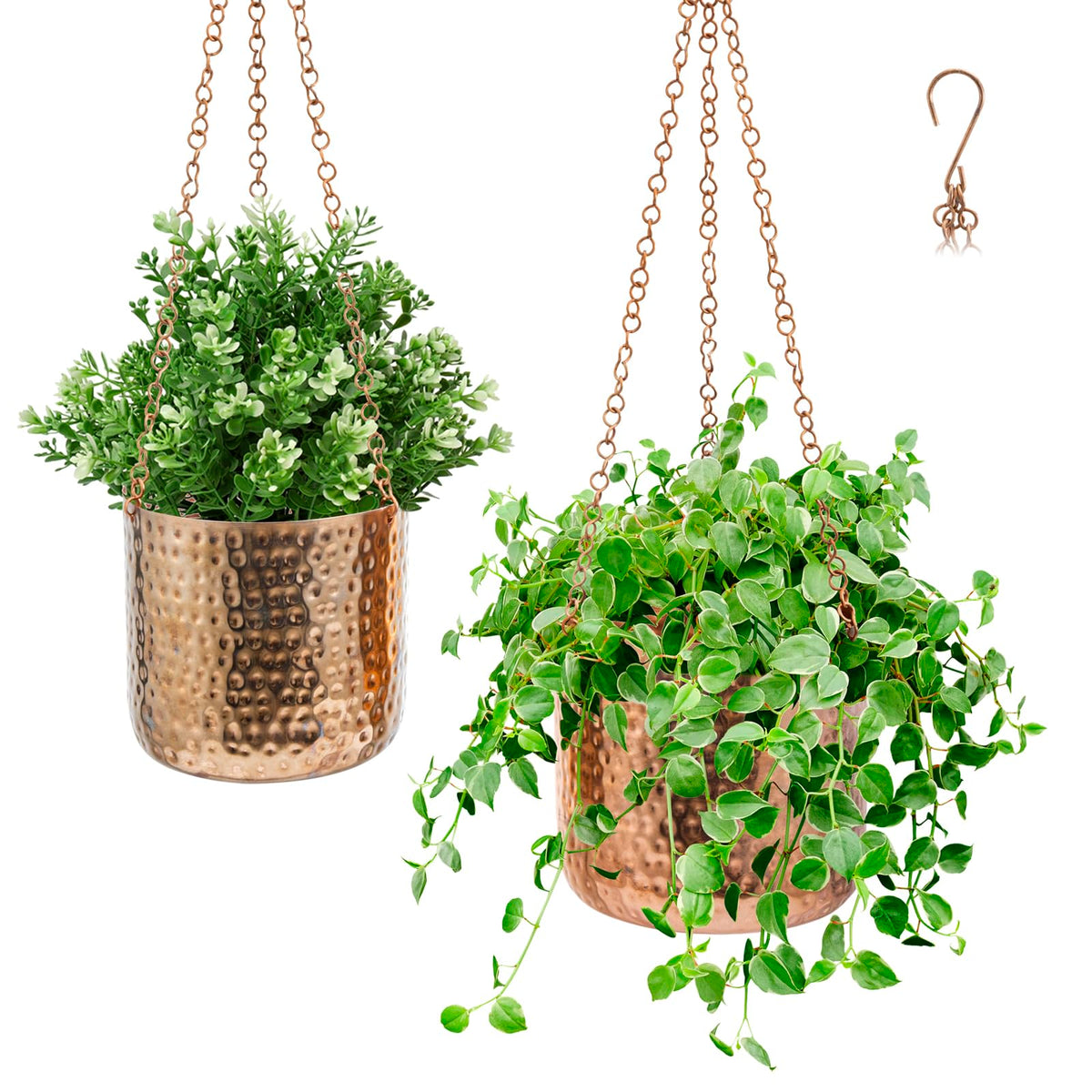 MyGift front view of copper-tone hanging planters showing elegant modern decor benefit