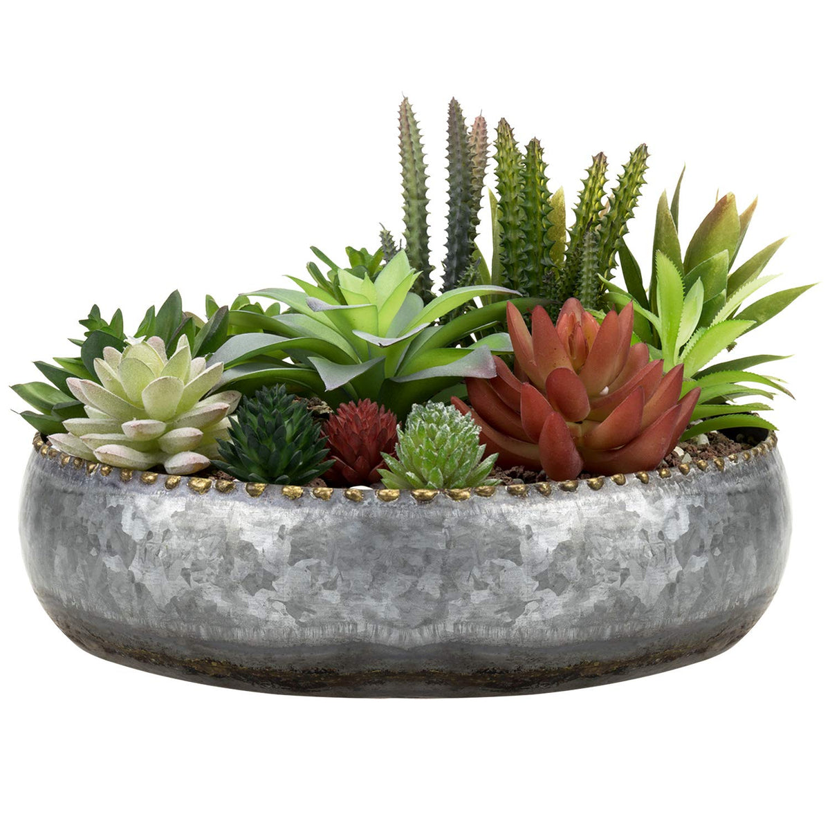 MyGift galvanized planter front view showing stylish metal finish and durable construction