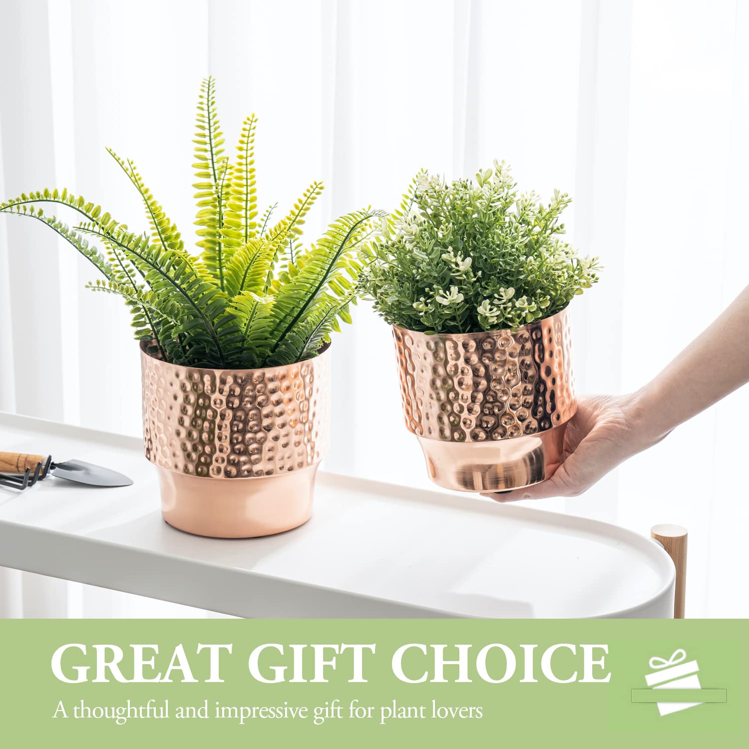 MyGift planter with plastic liner installed protecting metal and simplifying watering