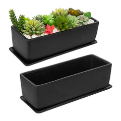 MyGift front view of matte black ceramic planter showing sleek rectangle and neutral style