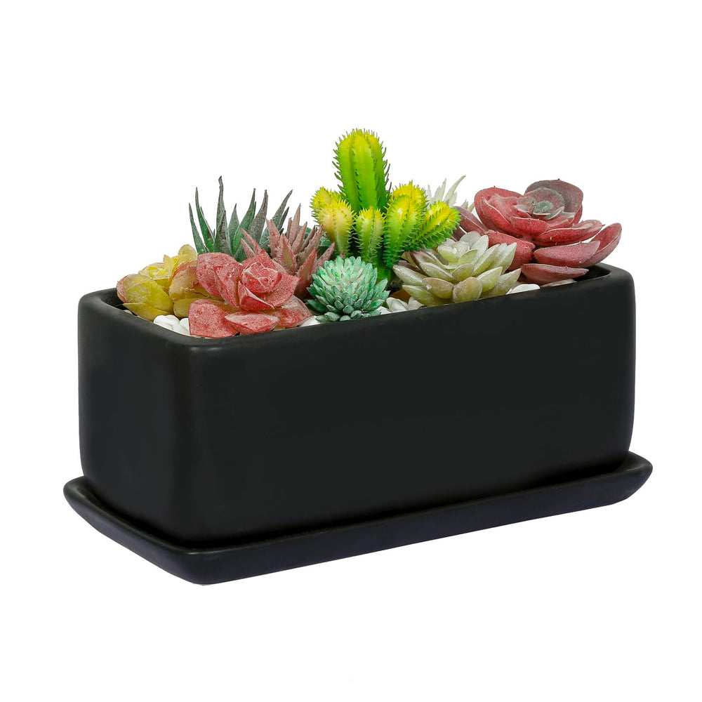 MyGift matte black planter front view showing clean rectangular silhouette and modern style
