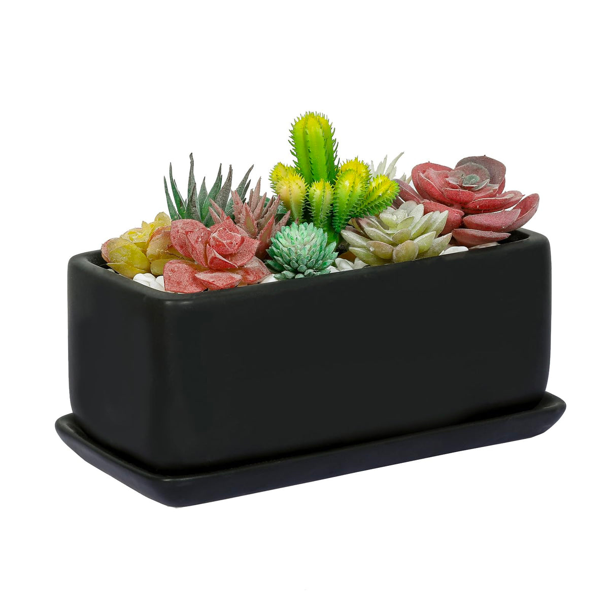 MyGift matte black planter front view showing clean rectangular silhouette and modern style