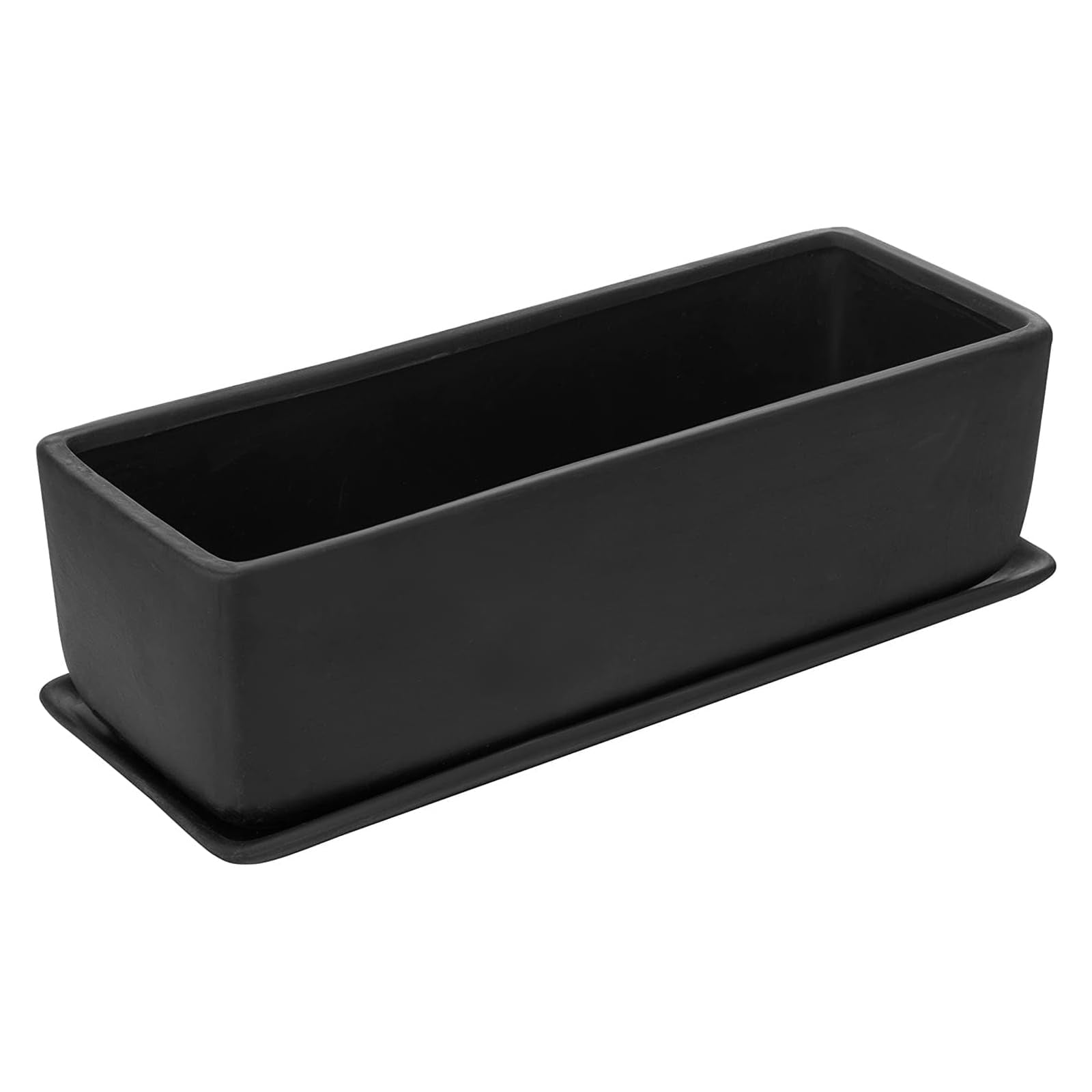 MyGift matte black rectangular planter front view highlighting modern style