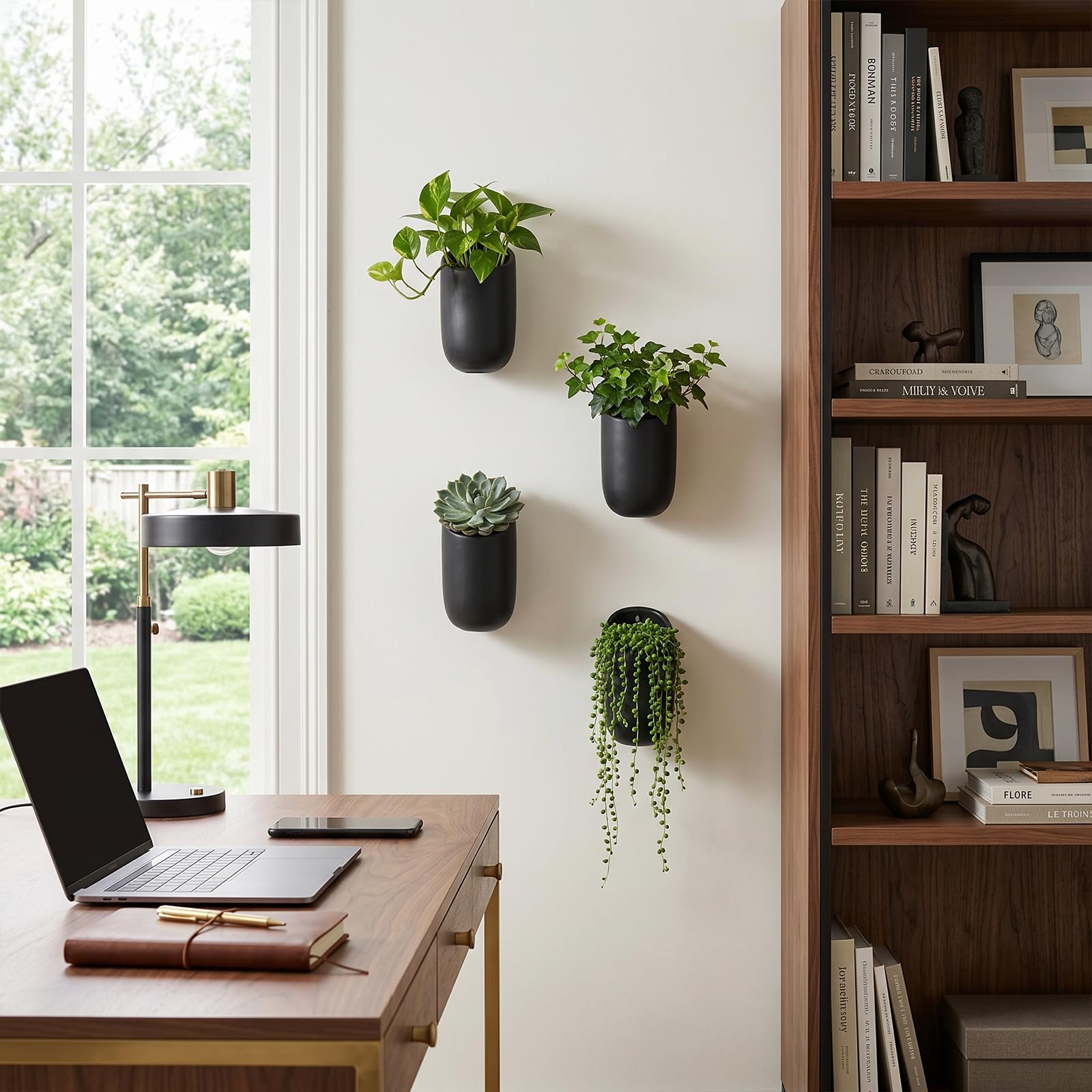 MyGift mounted planters with succulents in an office wall, adding greenery and style