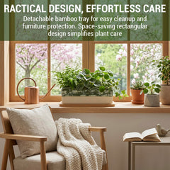 MyGift planter with removable bamboo tray detached, highlighting easy cleanup benefit