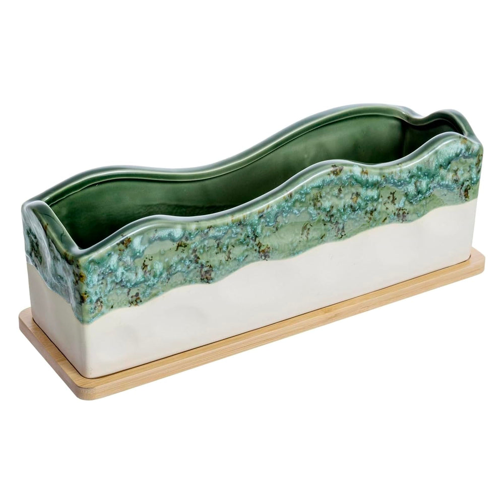 MyGift front view of seafoam rectangular planter showing coastal color and shape benefit styling
