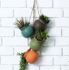 MyGift front view of four colorful hanging ceramic pots, adds southwestern charm