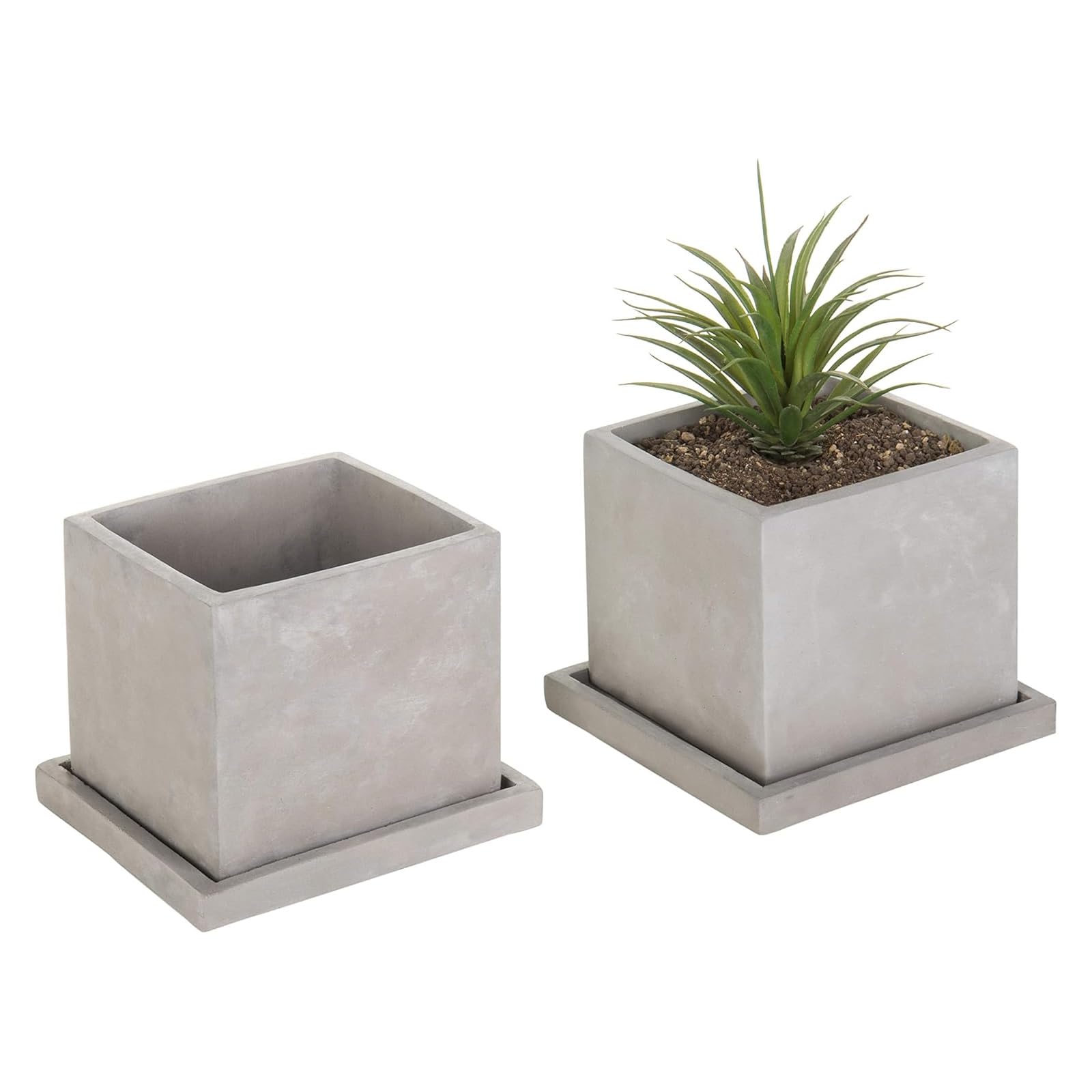 MyGift front view of two gray cement square planters showing minimalist design and stability
