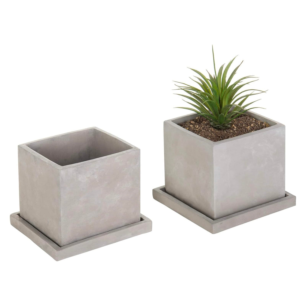 MyGift front view of two gray cement square planters showing minimalist design and stability