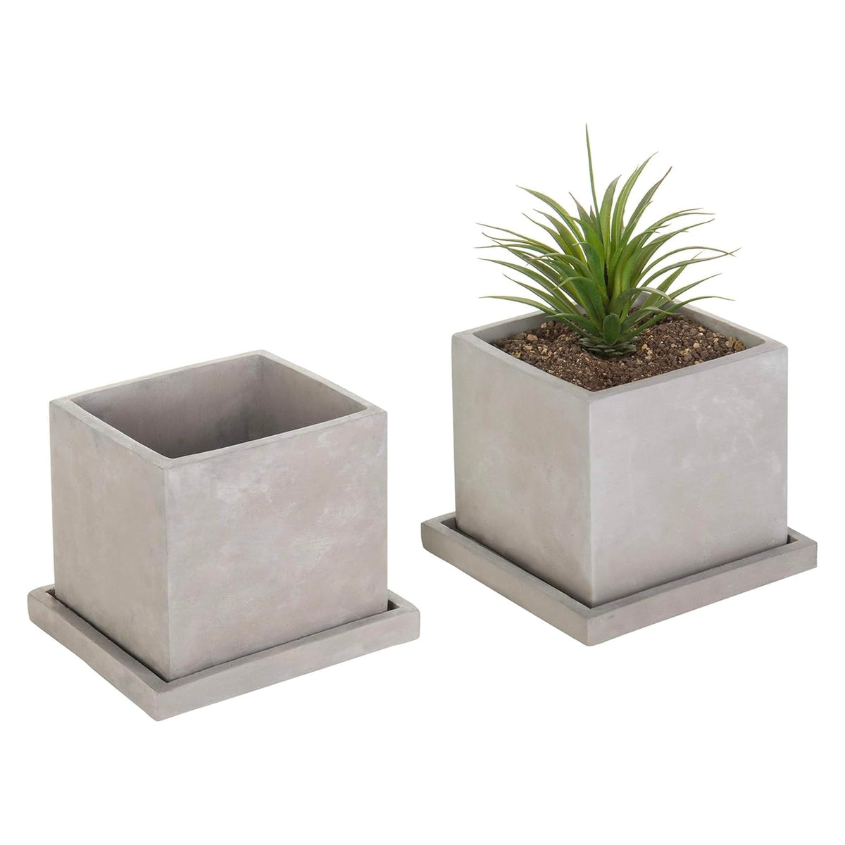 MyGift front view of two gray cement square planters showing minimalist design and stability